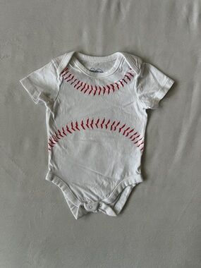 Place White Baby Baseball Bodysuit with Red Stitching